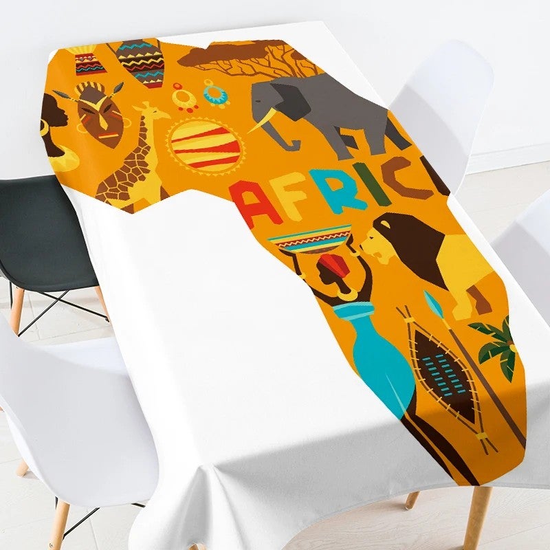 Bluejw Digital Printed African Tribe Woman Design Polyester Fabric Tablecloth - Image 1